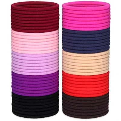 Afbeelding van H &amp; S elastische haarbanden, 4 mm, zonder metaal, een accessoire voor dames, meisjes, kinderen of heren, dik haar, in 10 bonte kleuren: zwart, bruin, roze, paars, blauw, rood, 100 stuks