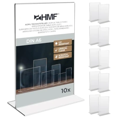 Afbeelding van HMF 46920 acryl tafelstandaard recht 10 stuks DIN A6 staand formaat glashelder