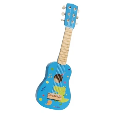 Image de Eichhorn guitare enfant bleue, cordes accordables, jouet en bois avec dinosaure, pour garçons et filles à partir de 3 ans