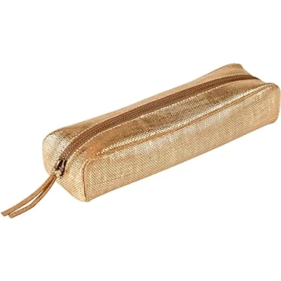 Afbeelding van Clairefontaine 410040C Rechthoekig gouden schooletui met textieleffect, 21 x 6 4 cm, van echt lamsleer, schoolbenodigdheden, etui kleurpotloden, pennenhouder