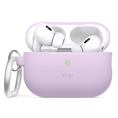Afbeelding van elago Siliconen beschermhoes compatibel met Apple AirPods Pro 2e generatie, sleutelhanger, led aan de voorkant, ondersteunt draadloos opladen (paars)