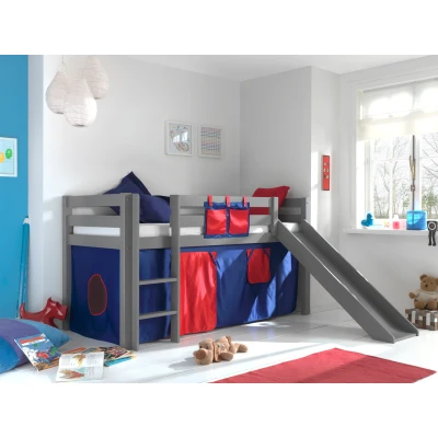 Afbeelding van LUCEVI Pino Halfhoogslaper H115CM + Ladder Glijbaan Domino Gordijntjes Grijs 90x200 cm