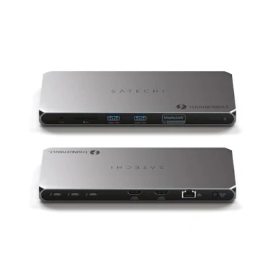 Afbeelding van SATECHI Dock Thunderbolt 4 met opladen 96 W, HDMI Dual Monitor 4K/60Hz, gegevensoverdracht 40Gbps, 2 USB 3.2, Ethernet, voor Mac/Windows DisplayLink software vereist