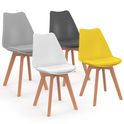 Afbeelding van Lot de 4 chaises scandinaves SARA mix color gris foncé, clair, blanc et jaune