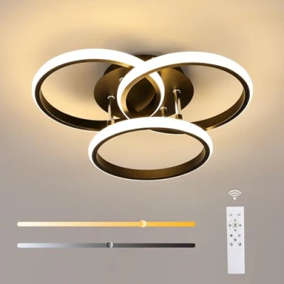 Afbeelding van Comely Led plafondlamp, 40 W, dimbaar, zwart, 3 ringen, 3000 K 6500