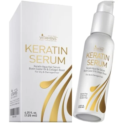 Afbeelding van Vitamins serum keratine droog en beschadigd haar versterkende eiwitverzorging met castorolie, biotine collageen hittebescherming tegen kroezen