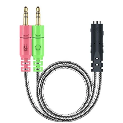 Afbeelding van MillSO 3,5 mm jack adapter Y splitter audio kabel met aparte microfoon en hoofdtelefoon stekker voor PC, PS4 Gaming Headset 20 cm zwart
