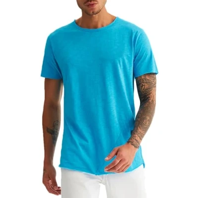 Afbeelding van Leif Nelson Heren T shirt Top Sweatshirt ronde hals korte mouwen Basic Crew Neck Vintage LN6281, Tuerkis, M