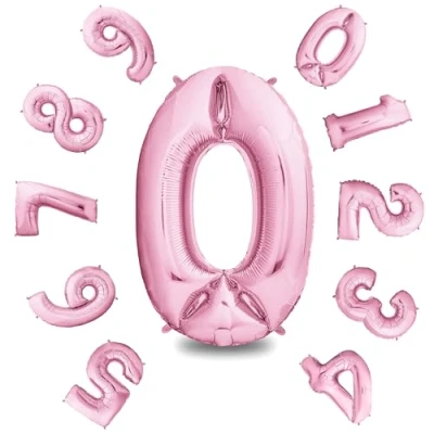 Afbeelding van envami® Verjaardagsdecoratie voor meisje, 0 jaar, XXL, 0e verjaardag, roze, 101 cm, ballon verjaardag cijfers opblaasbaar met helium
