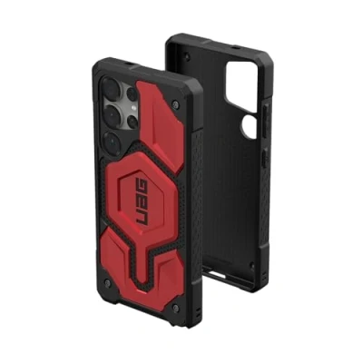 Image de UAG Monarch Pro Series Coque de protection pour téléphone portable robuste compatibilité avec MagSafe plaque cisaillement en polycarbonate, caoutchouc cramoisi Samsung Galaxy S25+