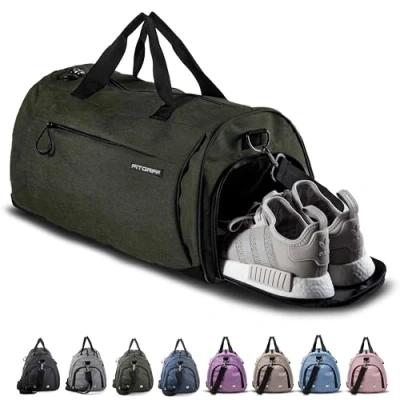 Afbeelding van Fitgriff® sporttas en reistas voor dames heren met schoenenvak vak nat gebruik, sport, fitness reizen, gymtas, Leger Groen