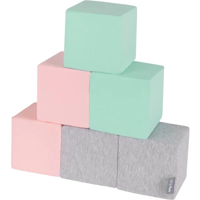 Afbeelding van KiddyMoon 6 stuks schuimkubussen voor baby&#039;s Montessori speelgoed met schuim en plezier kinderen gemaakt in de EU blokken: lichtgrijs/roze/mint