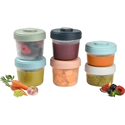 Afbeelding van BÉABA, Set van 6 opbergclips, stapelbare en in elkaar grijpende potten, 100% luchtdicht, schaalverdeling, markeringszone, invriezen, opslag moedermelk (2 x 90 ml + 4 150 ml)