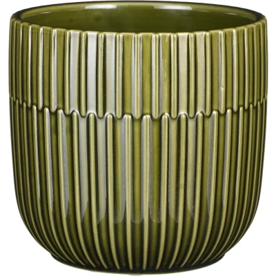Afbeelding van Mica Decorations Plantenpot keramiek glans donkergroen 19x18cm