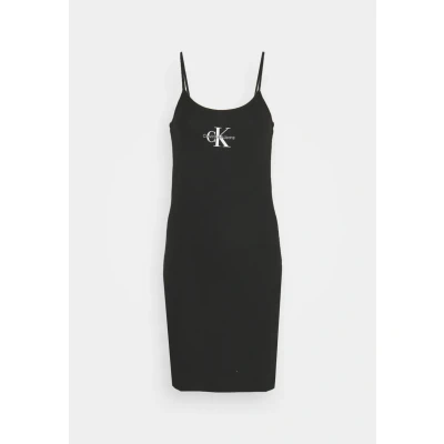 Afbeelding van Calvin Klein Jeans Monologo Strappy Dress Jerseyjurk, Dames, Maat: XXS, Black
