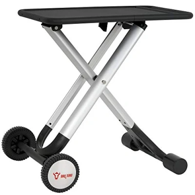 Afbeelding van BBQ Toro Klaptafel, grillwagen, aluminium bijzettafel met metalen werkblad, rolwagen, grilltafel en buitenkeuken, opvouwbare grillwagen voor grillen, barbecue accessoires grillgerechten
