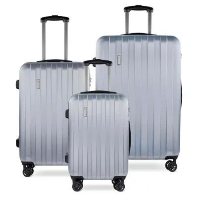 Afbeelding van bugatti Lima Hardside kofferset (S, M &amp; L) Harde koffer Lima, zilver.