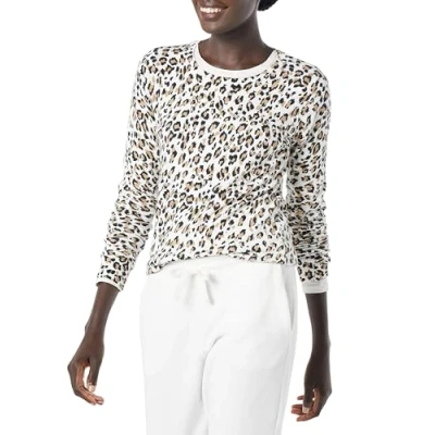 Image de Amazon Essentials Chandail léger à manches longues et encolure ras du cou pour femme (disponible en grande taille), imprimé guépard blanc, taille S