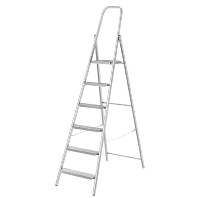 Afbeelding van KADAX Eenzijdige stalen ladder met antislipvoeten, plank, trapladder, vouwladder, huishoudladder brede treden (6 treden)