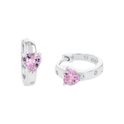 Afbeelding van Amor Creolen van 925 Sterling zilver, oorbellen voor kinderen, met synthetische zirkonia, 1 cm, hart, geleverd in geschenkdoos, 2021182, zilver 925, Zirkonia