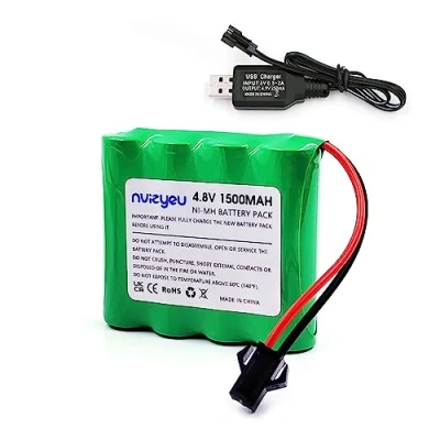 Afbeelding van Nvizyeu 4.8v Batterie, 1500mAh Nimh Batterie Pack, Rechargeable AA, SM 2p Plug, pour Voiture à télécommande, Jouet électrique, avec câble de Charge USB