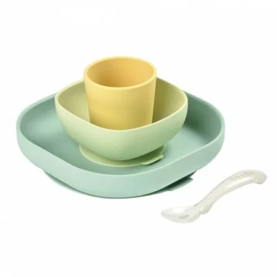 Image de Coffret vaisselle 4 pièces en silicone yellow beaba