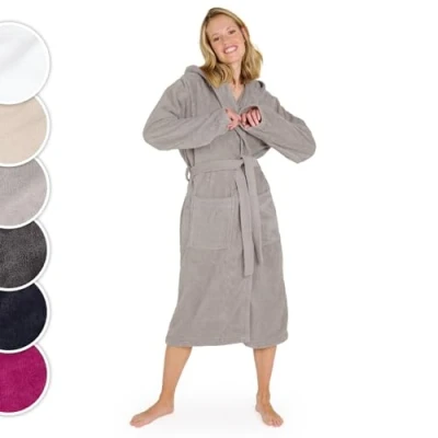 Afbeelding van Blumtal Badjas Katoen Dames Katoenen Zachte Met Capuchon Fluweelzachte Badstof Oeko TEX® Gecertficeerd Grijs Maat M