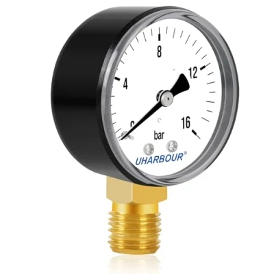 Afbeelding van UHARBOUR Watermanometer 0 16 bar, manometer 1/4 inch, persluchtmanometer, onderste houder, inch BSP messing aansluiting