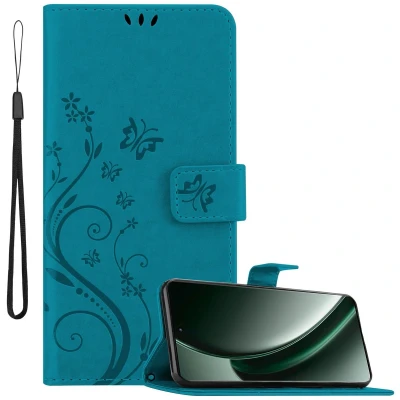 Afbeelding van Cadorabo Hoesje geschikt voor Realme GT6 in BLOEMEN BLAUW Beschermhoes bloemmotief met magnetische sluiting, standfunctie en kaartsleuven Book Case Cover Etui