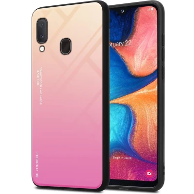 Afbeelding van Cadorabo Hoesje geschikt voor Samsung Galaxy A10e / A20e in GEEL ROZE Tweekleurige beschermhoes van TPU silicone Case Cover en achterzijde gehard glas