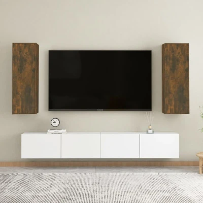 Afbeelding van vidaXL Tv meubelen 2 st 30,5x30x90 cm bewerkt hout gerookt eikenkleur