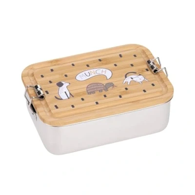 Image de LÄSSIG Boîte à déjeuner pour enfant en acier inoxydable et bambou durable école maternelle/boîte avec impressions heureuses