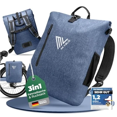 Afbeelding van MIVELO 3 in 1 Fietstas rugzak 100% pvc vrije waterdichte schoudertas met laptopvak en slot voor bagagedrager stuk (denimblauw, 20 liter)