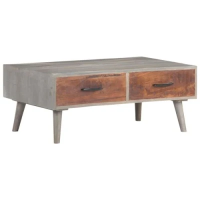 Afbeelding van Salontafel 100x60x40 cm massief ruw mangohout grijs