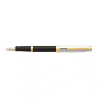 Afbeelding van Sheaffer vulpen Sagaris E9475 F Glossy black chrome cap gold trims SF E0947543