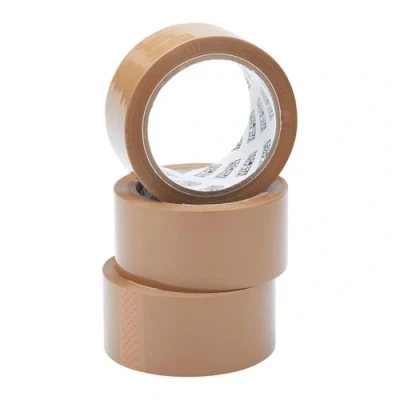 Afbeelding van Fit For The Job Pakkettape, robuuste bruine tape voor verpakkingen, 48 mm x 66 m, 3 rollen, stille verpakking algemeen gebruik, veilige kleefafdichting