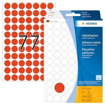 Afbeelding van Herma 2236 universele etiketten 13 mm 1848 stuks neonrood
