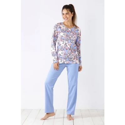Afbeelding van Hajo dames pyjama paisley bloem Blauw Maat 52/54