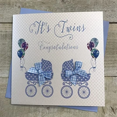Afbeelding van WHITE COTTON CARDS Its Twins Congratulations TW5B felicitatiekaart voor pasgeborenen, 16 x cm, blauw