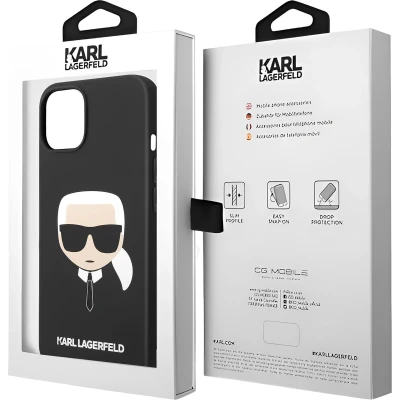 Afbeelding van Karl Lagerfeld Silicone Back Cover Telefoonhoesje voor iPhone 14 Bescherm je Telefoon &amp; Stijlvol Zwart Design