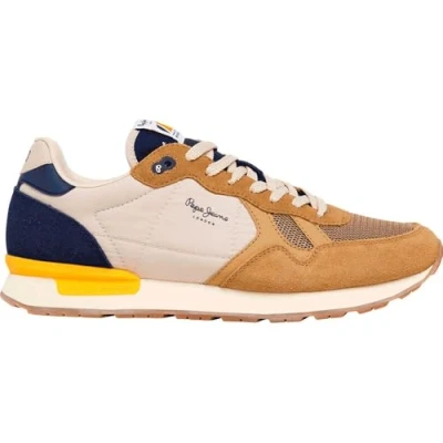 Afbeelding van Pepe Jeans BRIT CAMP Sneakers laag, Heren, Maat: 43, Camel/beige Leer en textiel