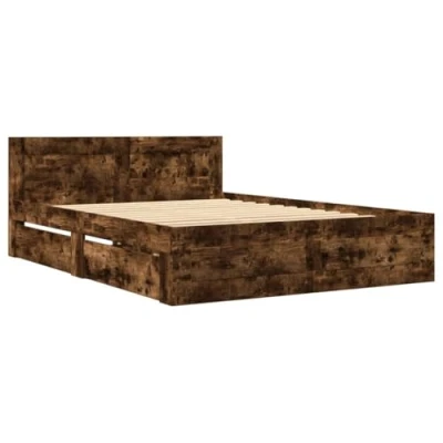 Afbeelding van vidaXL Bedframe met hoofdeinde bewerkt hout gerookt eiken 120x190 cm