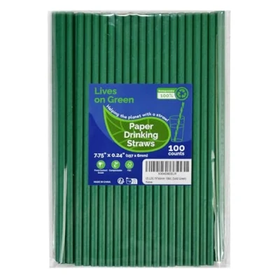 Afbeelding van Lives on Green 100 stuks wegwerprietjes van papier, groen, stevig, 19,7 x 0,6 cm, voor dranken, sap, frisdrank, baraccessoires