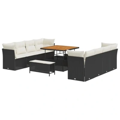 Afbeelding van vidaXL 11 Delige Tuin Sofa Set met Kussens Zwart Poly Rattan Acacia, 3 Eetset Acacia