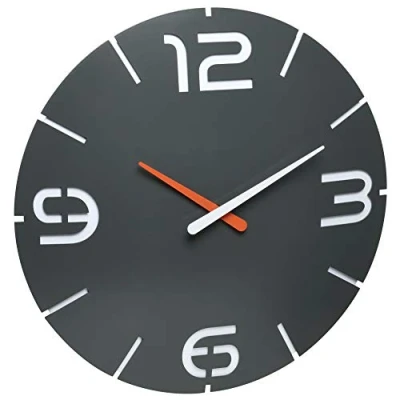 Afbeelding van TFA Dostmann Contour zendergestuurde wandklok, 60.3536.10, radioklok, design klok, met grote cijfers, antraciet/wit, diametro 350 x (h) 35 mm