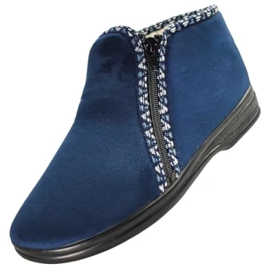 Afbeelding van APREGGIO Pantoffels voor dames, warm, comfortabel, met ritssluiting, wolvilt en wollen vulling, binnen buiten, winterpantoffels, Marinier
