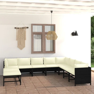 Afbeelding van 11 delige Loungeset met kussens poly rattan zwart