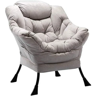 Afbeelding van HollyHOME Fauteuil voor bijzetstoel, luie stoel van moderne stof, relaxstoel met armleuningen en tas, vrijetijdsstoel stalen frame, grijs