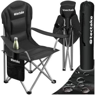 Afbeelding van tectake® Gestoffeerde Campingstoel MTX kampeerstoel opvouwbare klapstoel Inclusief bekerhouder strandstoel opvouwstoel