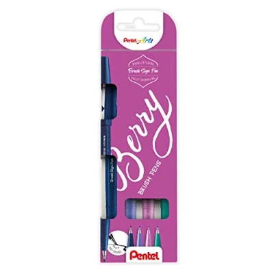 Afbeelding van Pentel brushpen Sign Pen Brush Touch, kartonnen etui met 4 stuks: donkerblauw, paars, rose en turquoise